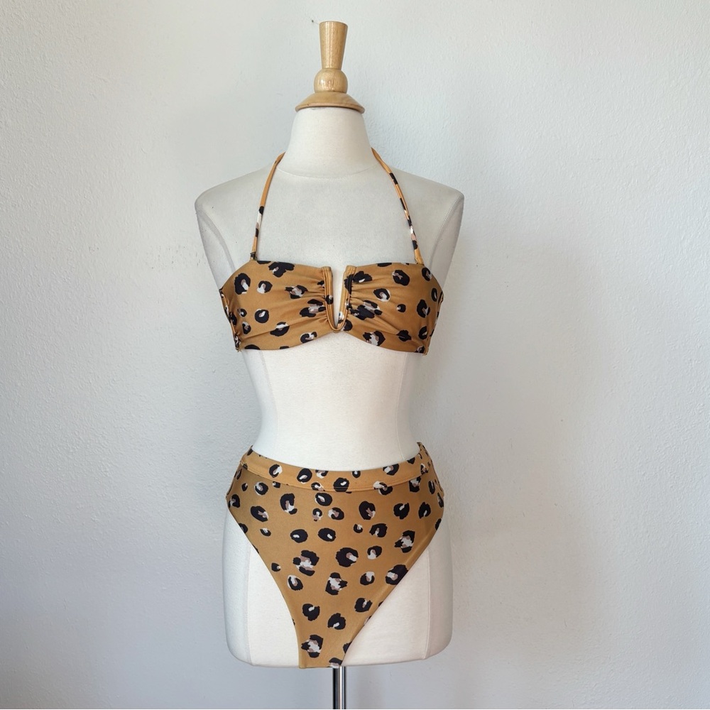 Cheetah Print Bandeau High Waist Bikini Set